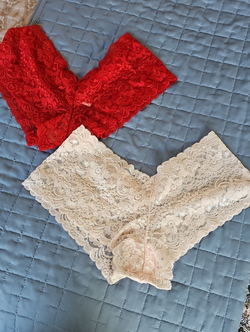 2 Pair Expressions Red and Pale Pink Lace Boyshort Panties Pack